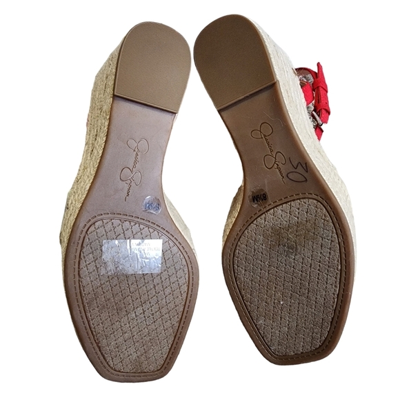 Jessica Simpson Red Velvet Floral Toe Strap Wedge Espadrilles - 8.5 - Picture 3 of 8